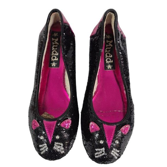 Mudd Mouse Cat Face Pink Black Sequined Ballet Flats Womens Size 9.5M Shoes - Picture 1 of 6